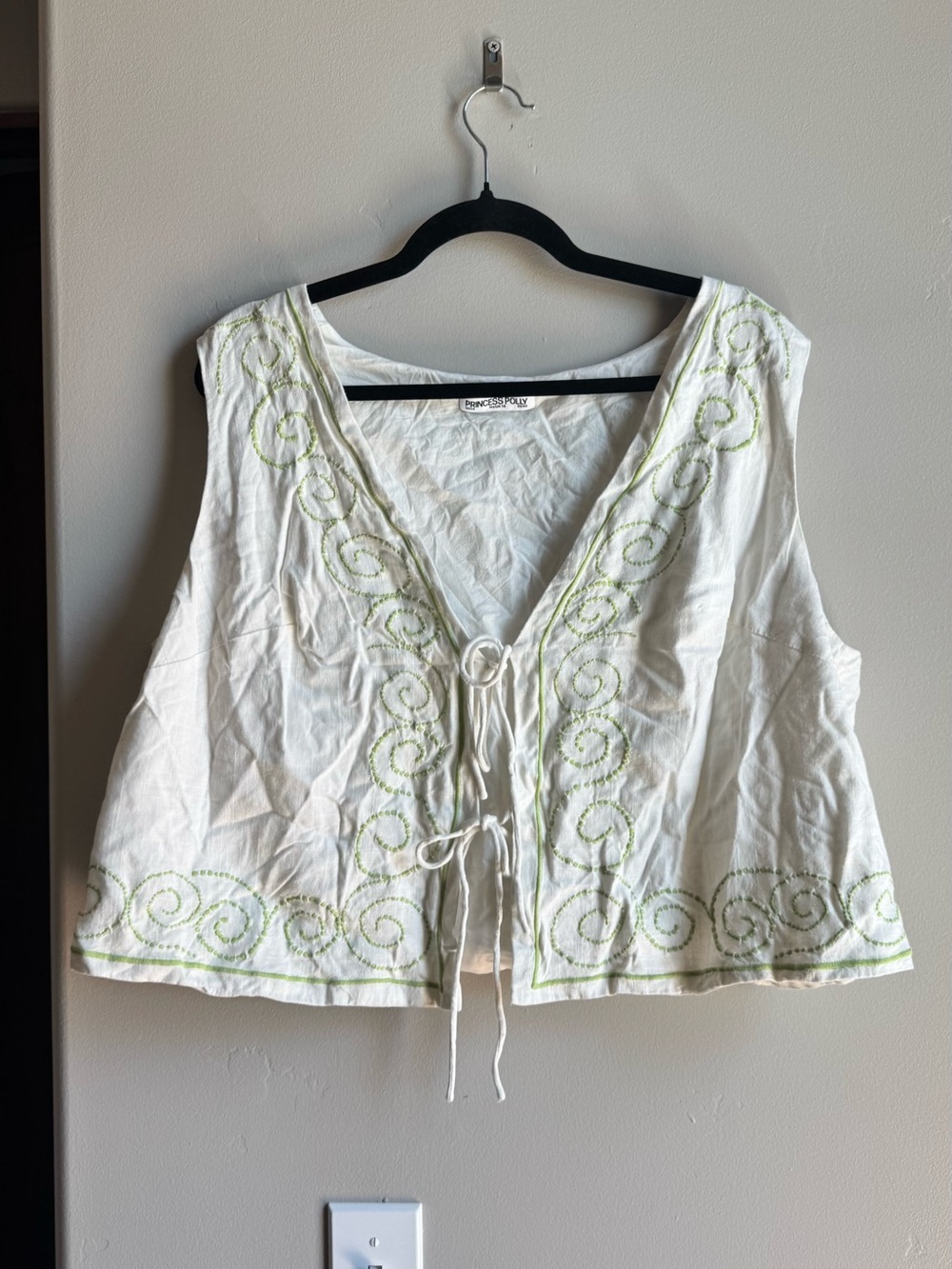 Princess Polly Linen Blend Embroidered Tie Front Vest Top Cottagecore Boho 14